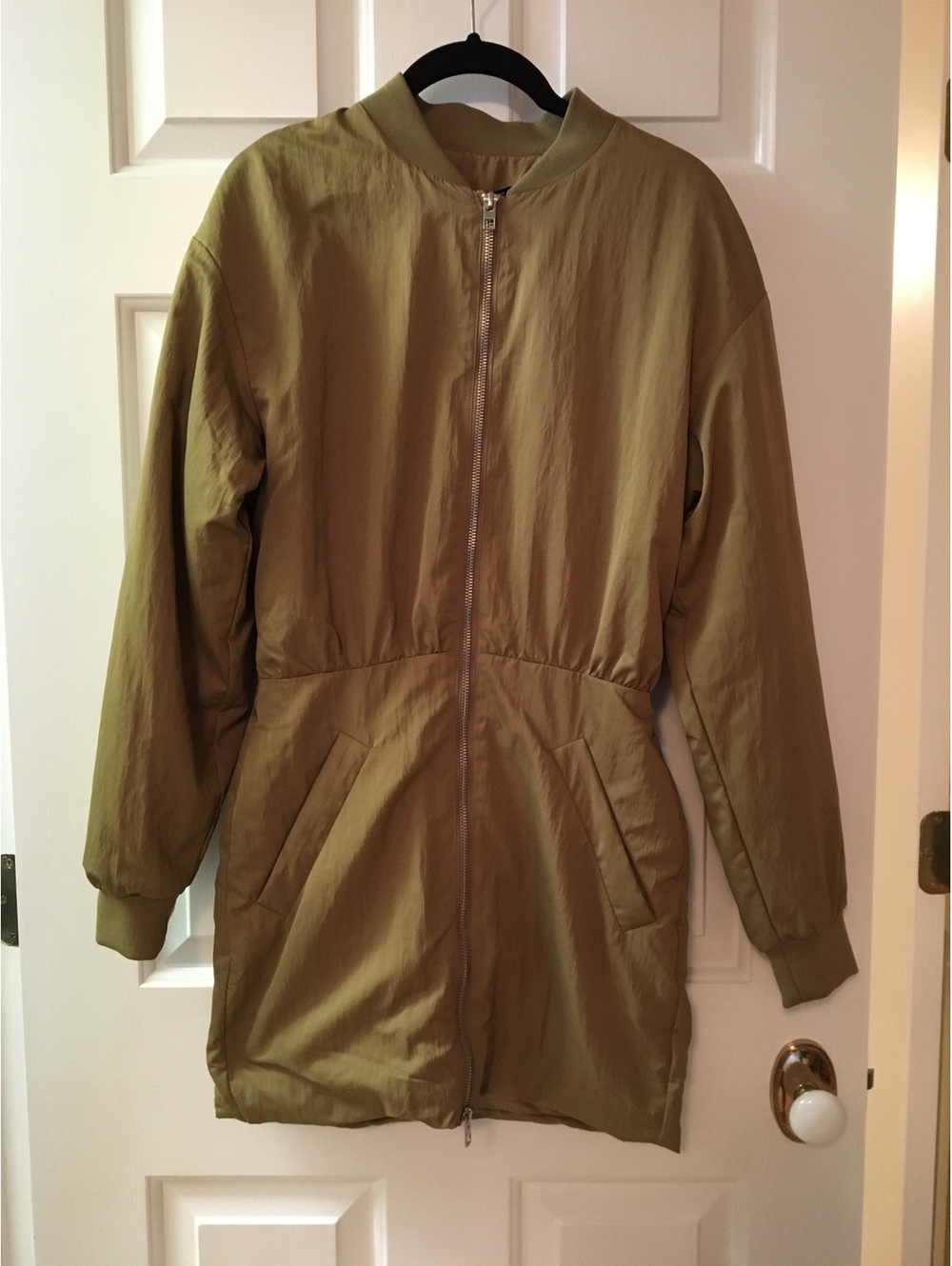 Zara Tan Olive Green Waisted Bomber Jacket with Pockets Size Small